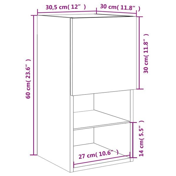vidaXL Έπιπλα Τηλεόρασης με LED 2 τεμ. Γκρι Sonoma 30,5x30x60 εκ.