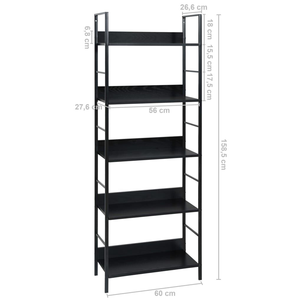 vidaXL Ραφιέρα 5 Επιπέδων Μαύρη 60x27,6x158,5 εκ. Επεξεργασμένο Ξύλο