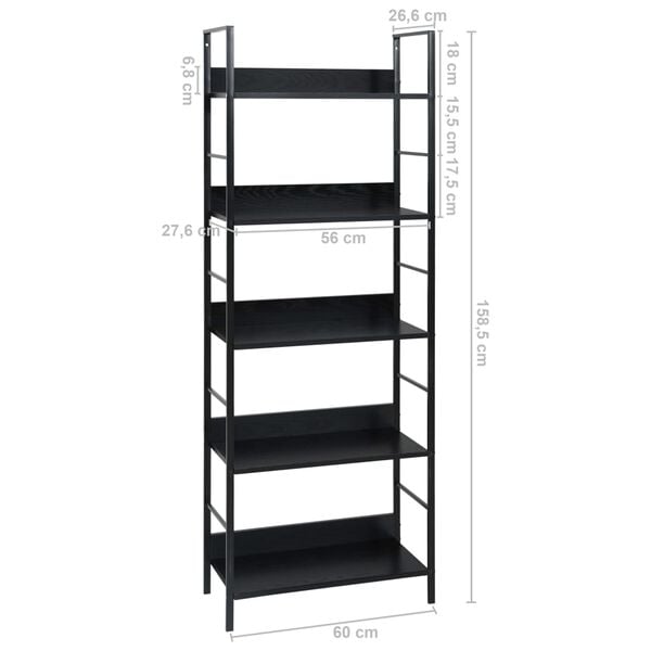 vidaXL Ραφιέρα 5 Επιπέδων Μαύρη 60x27,6x158,5 εκ. Επεξεργασμένο Ξύλο