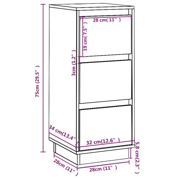 vidaXL Συρταριέρες 2 τεμ. Λευκές 32x34x75 εκ. από Μασίφ Ξύλο Πεύκου