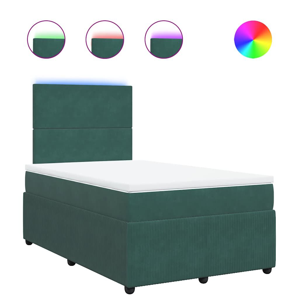 vidaXL Κρεβάτι Boxspring με Στρώμα Σκούρο Πράσινο 120x190εκ. Βελούδινο