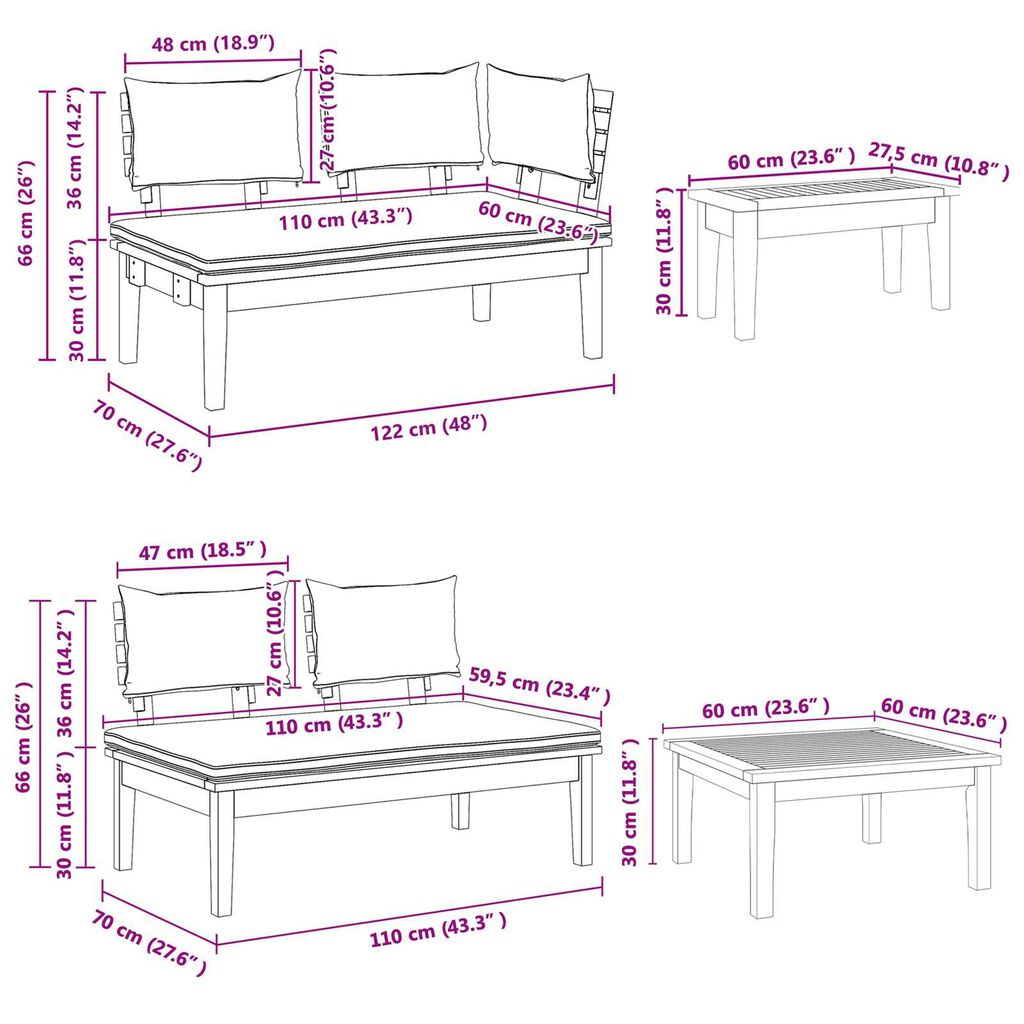 vidaXL Σετ Παγκάκι Κήπου 4 pcs Καφέ, Γκρί Πολυ rattan, βαμμένο ατσάλι
