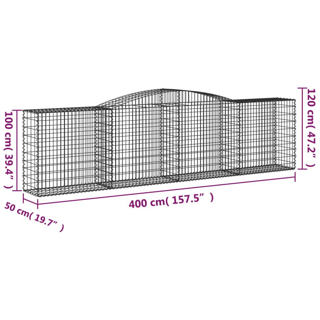 vidaXL Συρματοκιβώτια Τοξωτά 4 τεμ. 400x50x100/120 εκ. Γαλβαν. Ατσάλι