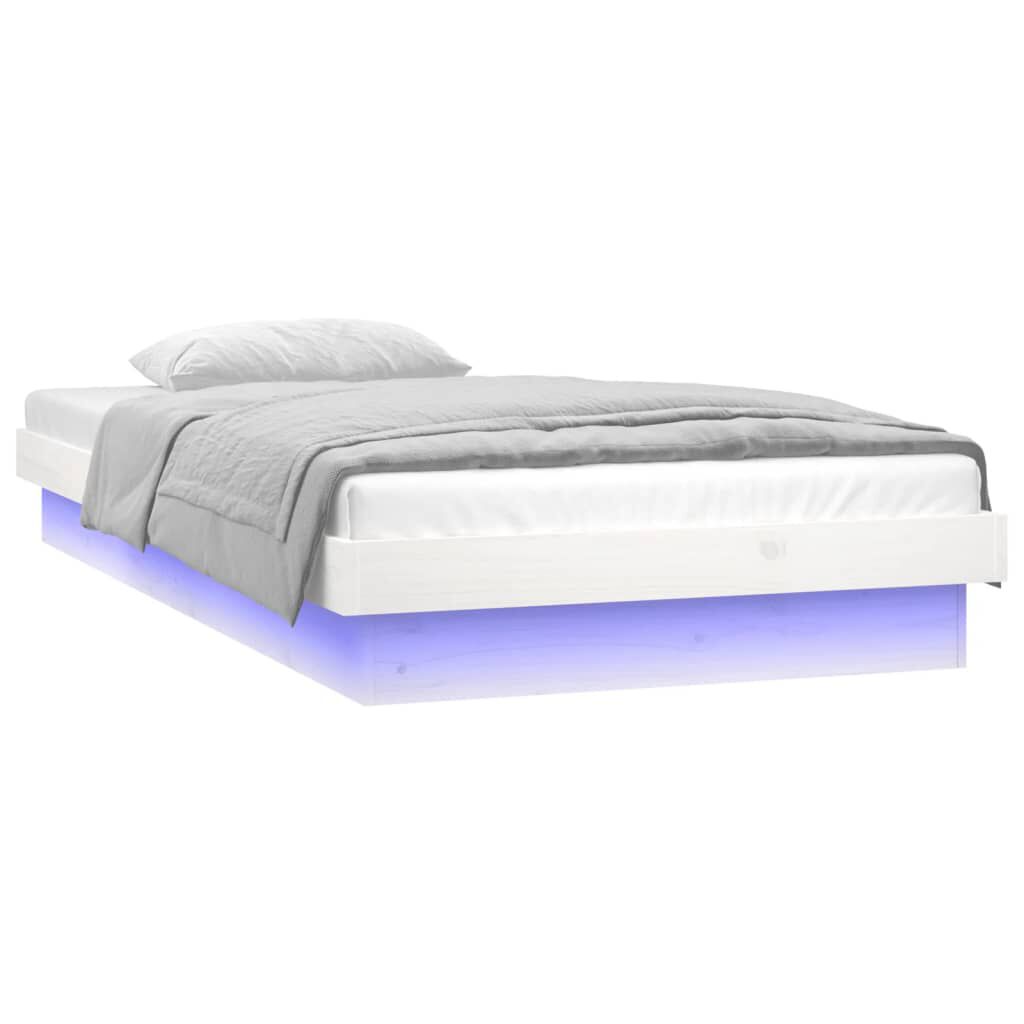 vidaXL Πλαίσιο Κρεβατιού με LED Λευκό 100 x 200 εκ. από Μασίφ Ξύλο