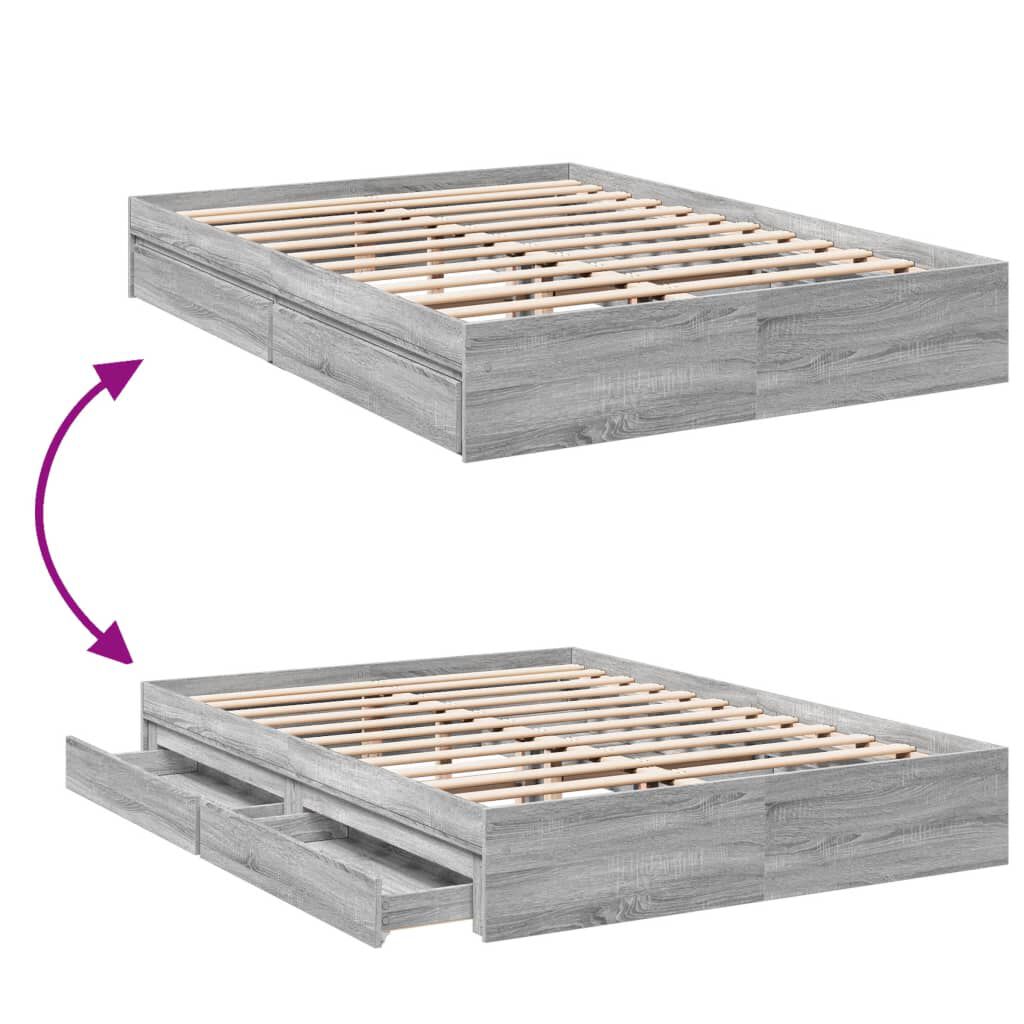vidaXL Πλαίσιο Κρεβατιού με Συρτάρια Γκρι Sonoma 150x200εκ. Επεξ. Ξύλο