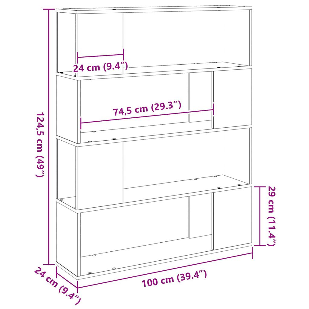 vidaXL Ράφι Βιβλίων Μαύρο Δρυς 100x24x124 εκ. Επεξεργασμένο Ξύλο