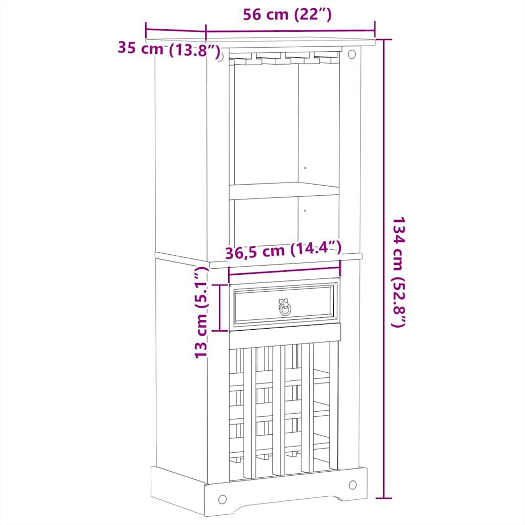vidaXL Ραφιέρα Κρασιών Corona 56x35x134,5 εκ. από Μασίφ Ξύλο Πεύκου