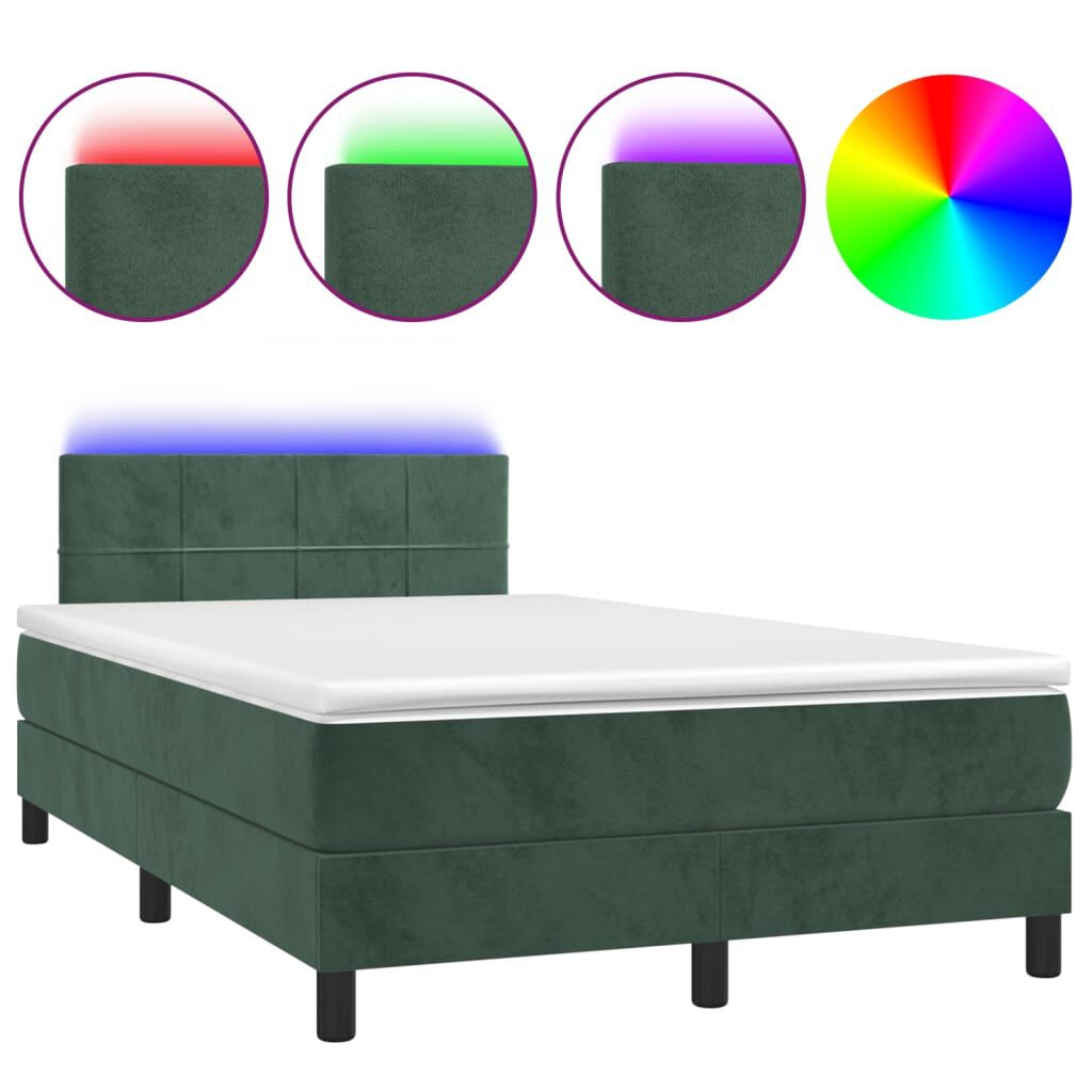 vidaXL Κρεβάτι Boxspring με Στρώμα & LED Σκ. Πράσινο 120x200εκ Βελούδο