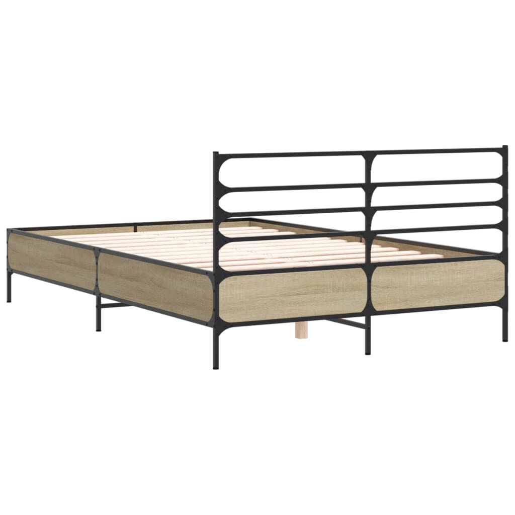 vidaXL Πλαίσιο Κρεβατιού Sonoma Δρυς 140x200 εκ. Επεξ. Ξύλο & Μέταλλο