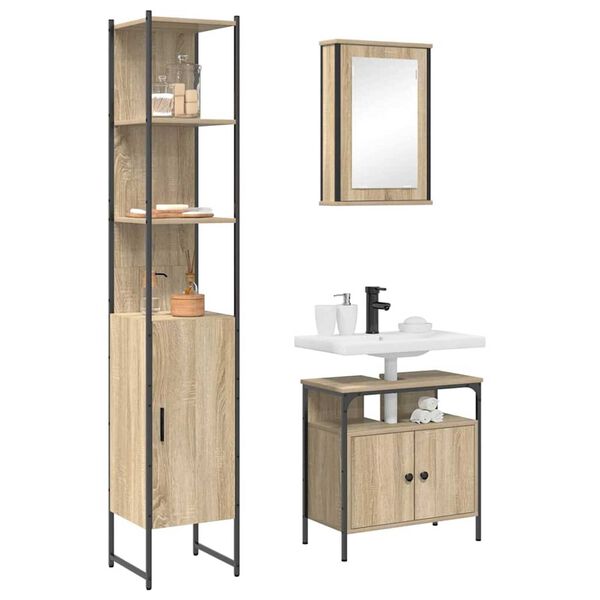 vidaXL Σετ Επίπλων Μπάνιου 3 pcs Sonoma Δρυς 33 x 33 x 185.5 εκ