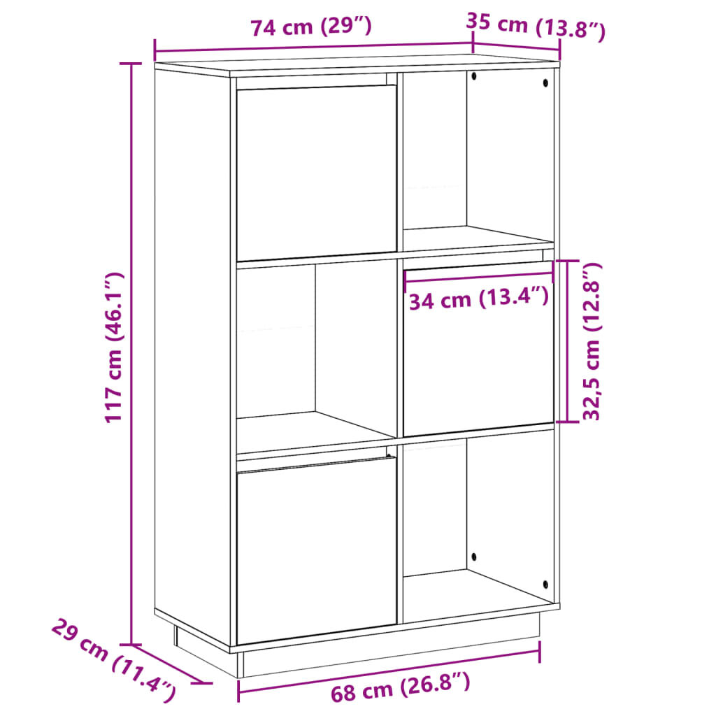 vidaXL Ντουλάπι Ψηλό Μελί 74 x 35 x 117 εκ. από Μασίφ Ξύλο Πεύκου