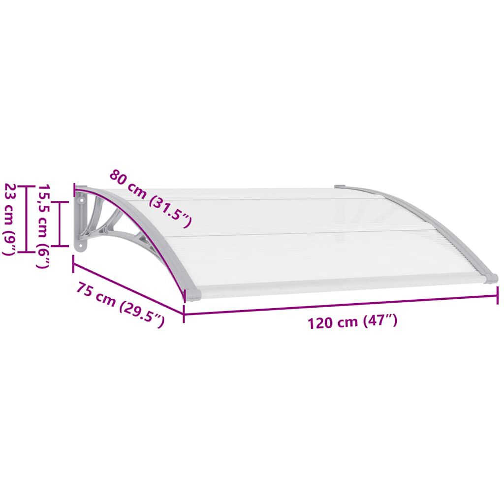 vidaXL Στέγαστρο Πόρτας Γκρι / Διαφανές 120 x 75 εκ. Πολυανθρακικό