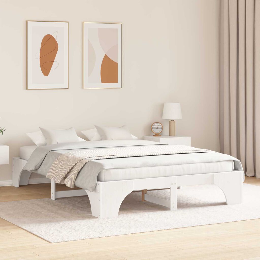 vidaXL Κρεβάτι Λευκό Ξύλο 150 x 200 cm Μινιμαλιστικό Ξύλινο Κρεβάτι