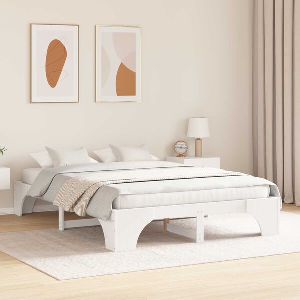 vidaXL Κρεβάτι Λευκό Ξύλο 150 x 200 cm Μινιμαλιστικό Ξύλινο Κρεβάτι