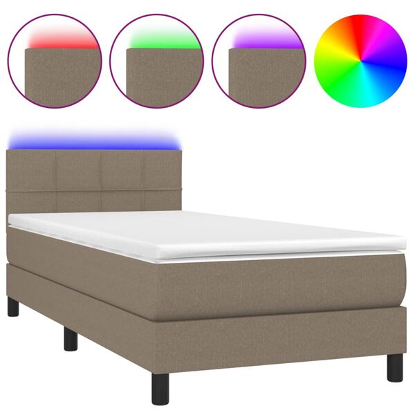 vidaXL &Kappa;&rho;&epsilon;&beta;ά&tau;&iota; Boxspring &mu;&epsilon; &Sigma;&tau;&rho;ώ&mu;&alpha; & LED Taupe 80x200 &epsilon;&kappa;. &Upsilon;&phi;&alpha;&sigma;&mu;ά&tau;&iota;&nu;&omicron;