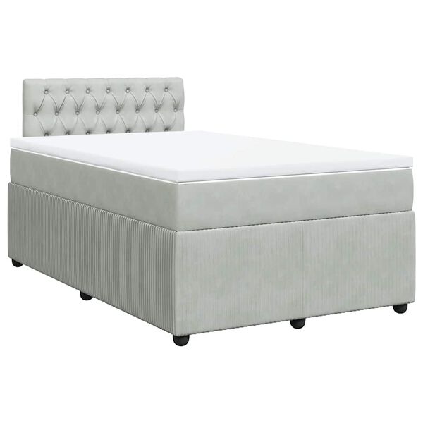 vidaXL Κρεβάτι Boxspring με Στρώμα Ανοιχτό Γκρι 120x200 εκ. Βελούδινο