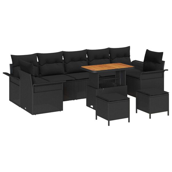 vidaXL Σετ Καναπέ Κήπου με μαξιλάρι 10 pcs Μαύρο 90 x 55 x 71 cm