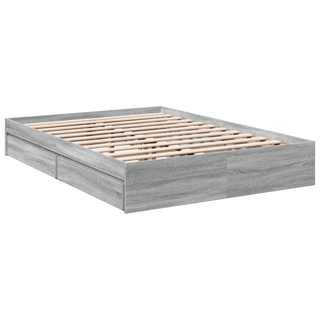 vidaXL Πλαίσιο Κρεβατιού με συρτάρια Γκρι sonoma 140x200εκ. Επεξ. Ξύλο