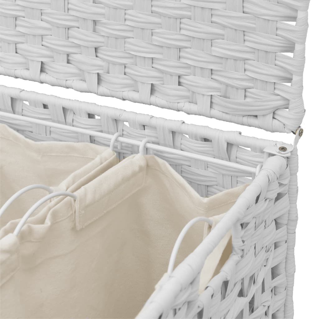 vidaXL Καλάθι Άπλυτων με Τροχούς Λευκό 66x35x60 εκ. από Ρατάν