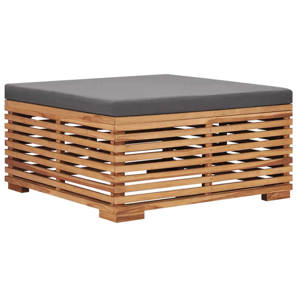 vidaXL Σετ Τραπέζι Κήπου & Υποπόδιο Μασίφ Ξύλο Teak με Γκρι Μαξιλάρι
