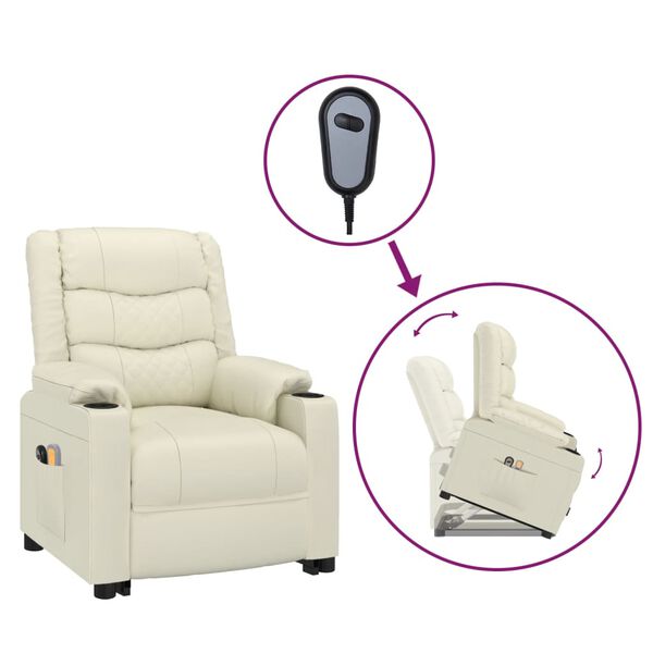 vidaXL Πολυθρόνα Μασάζ με Ανύψωση Κρεμ Συνθετικό Δέρμα