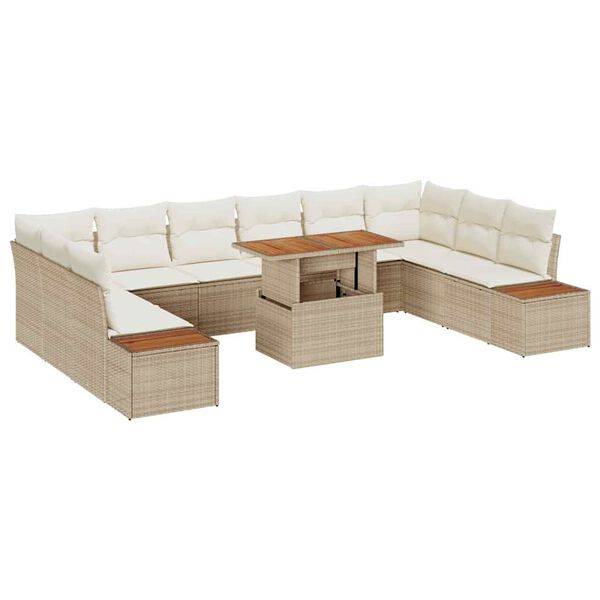 vidaXL Σετ Καναπέ Κήπου με αποθήκευση 11 pcs Μπεζ Πολυ ράταν