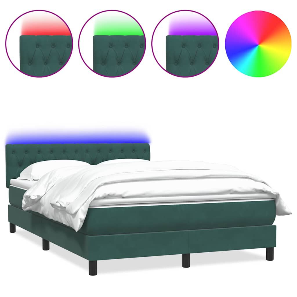 vidaXL Box Spring Κρεβάτι με στρώμα Σκούρο πράσινο 140x220cm Βελούδινο