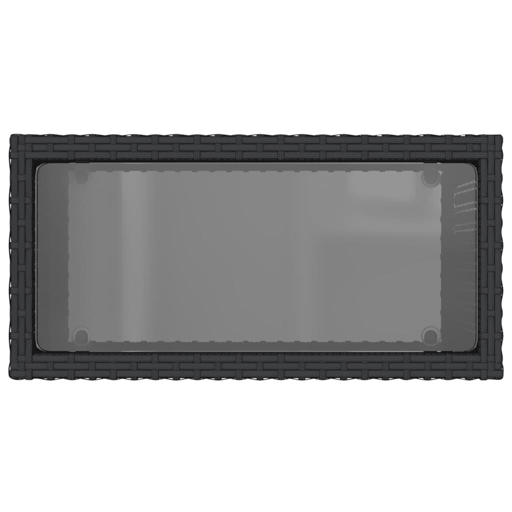 vidaXL Τραπέζι Κήπου με Γυάλινη Επιφ. Μαύρο 58x27,5x55 εκ. Συνθ. Ρατάν
