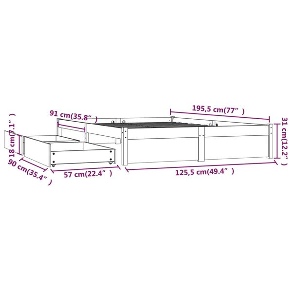 vidaXL Πλαίσιο Κρεβατιού με Συρτάρια 120x190 εκ. Small Double