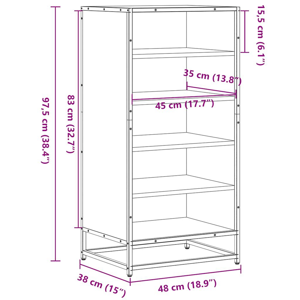 vidaXL Παπουτσοθήκη Sonoma Δρυς 48x38x97,5 εκ. από Επεξεργασμένο Ξύλο