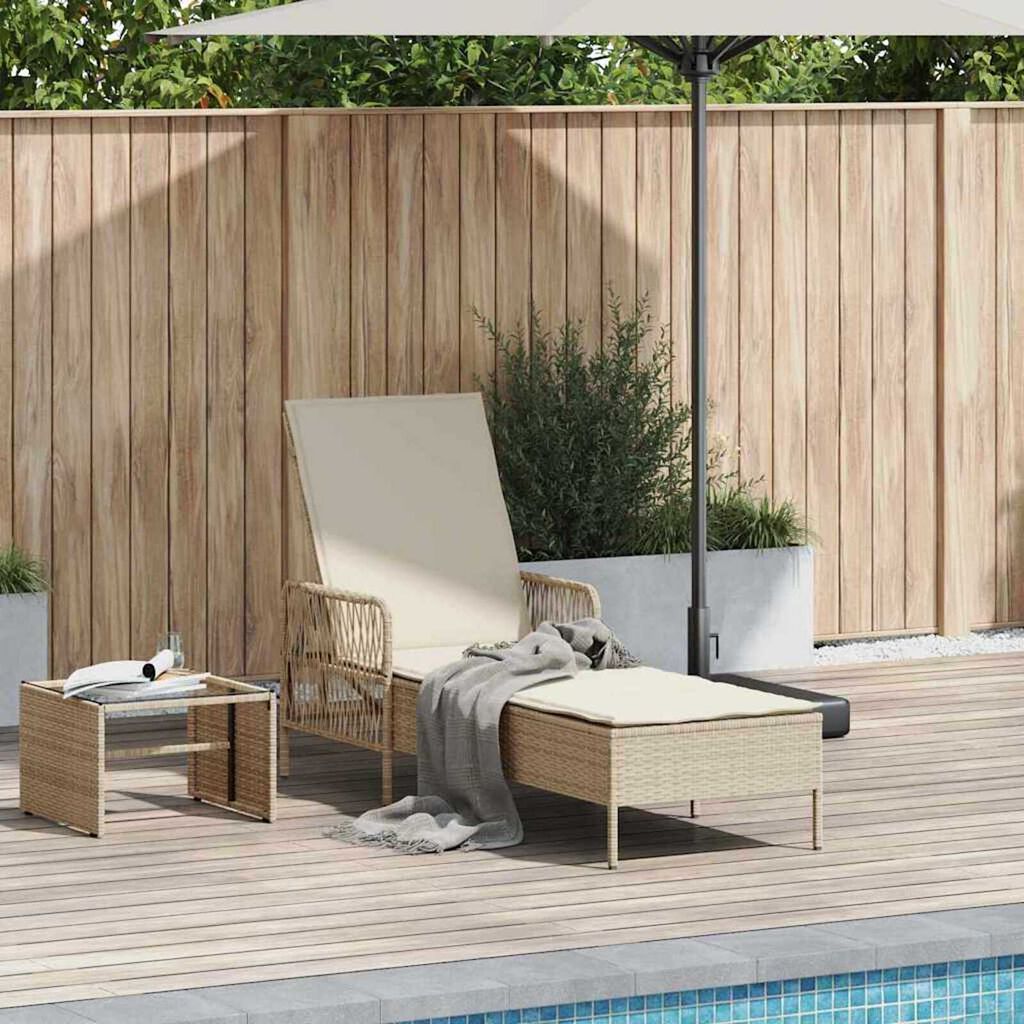 vidaXL Ξαπλώστρα με μαξιλάρι Μπεζ 157 x 55 x 92 εκ. συνθετικό ρατάν