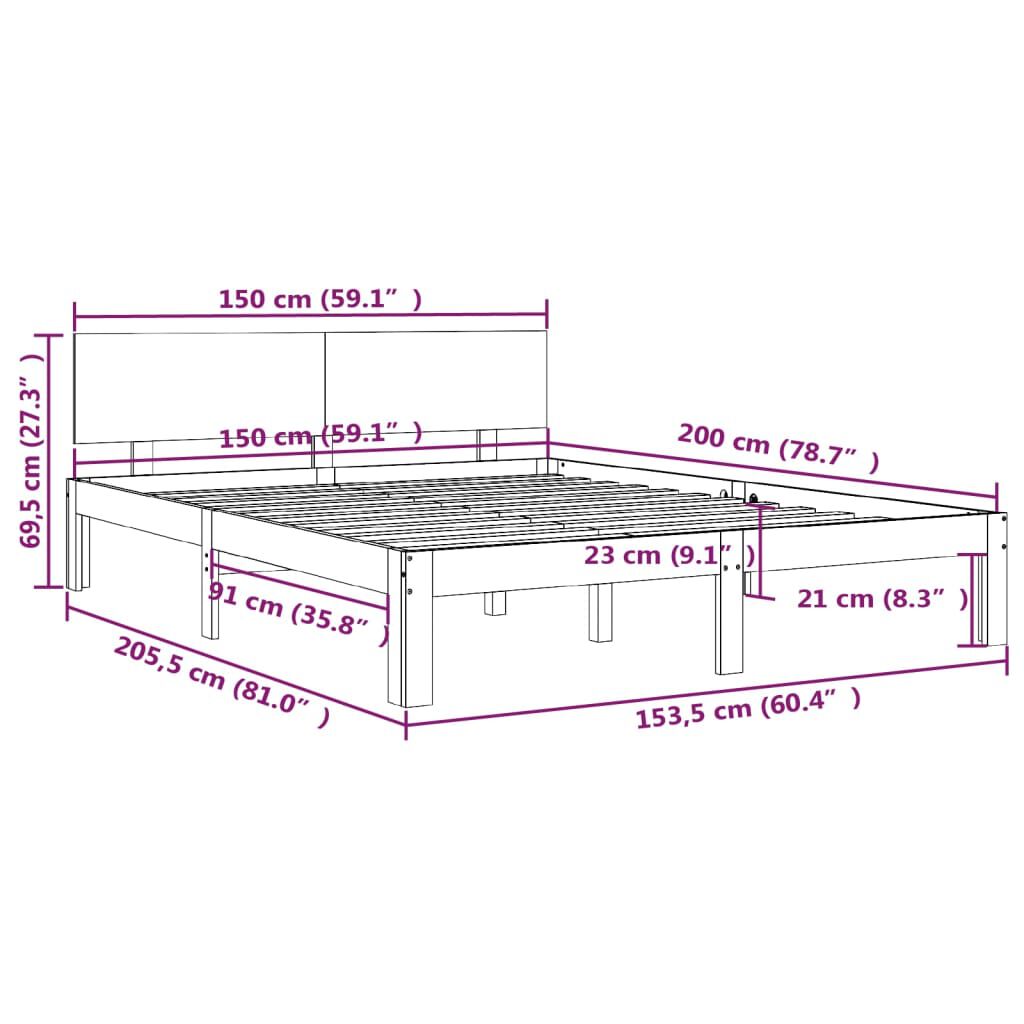vidaXL Πλαίσιο Κρεβατιού 150 x 200 εκ. Μασίφ Ξύλο King Size