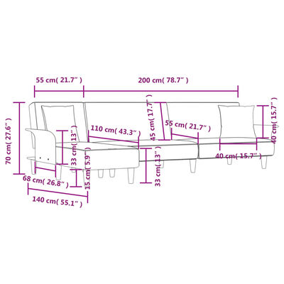 vidaXL Καναπές Κρεβάτι Γωνιακός Μαύρος 279 x 140 x 70 εκ. Υφασμάτινος