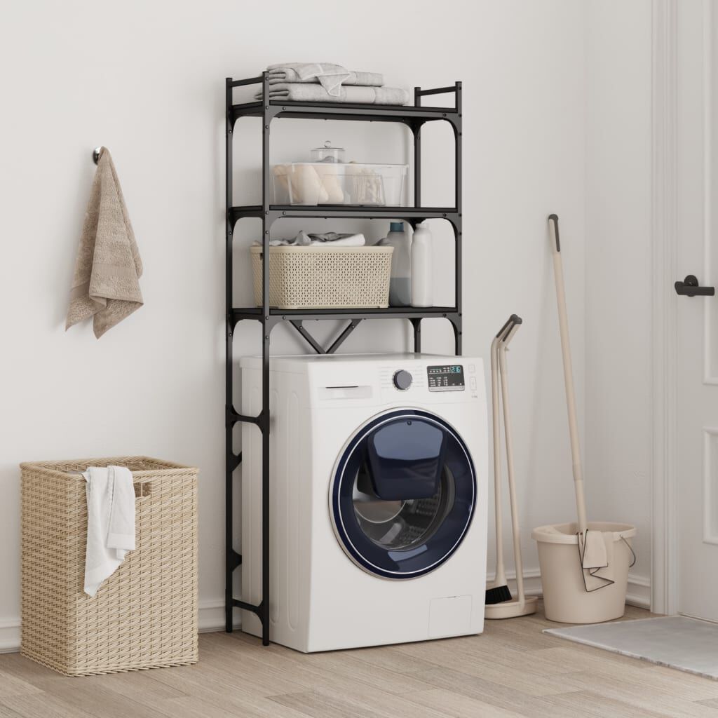 vidaXL Ραφιέρα Πλυντηρίου Μαύρη 67 x 25 x 163 εκ. από Επεξεργ. Ξύλο
