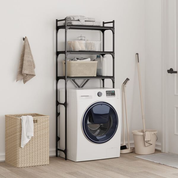 vidaXL Ραφιέρα Πλυντηρίου Μαύρη 67 x 25 x 163 εκ. από Επεξεργ. Ξύλο