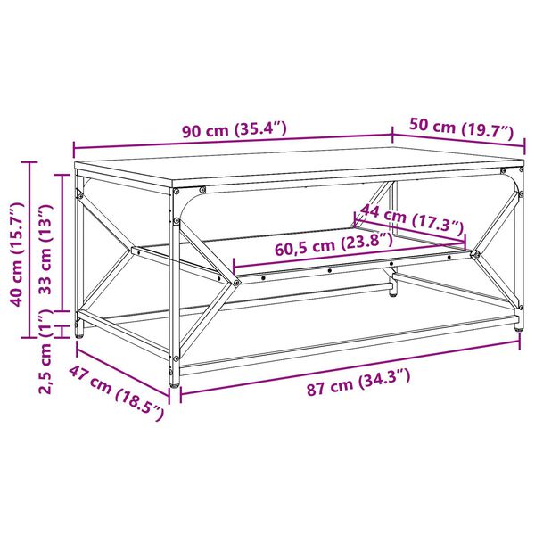 vidaXL Τραπεζάκι σαλονιού με ράφι από Ξύλο Artisan 90x50x40 εκ. Επεξεργασμένο ξύλο