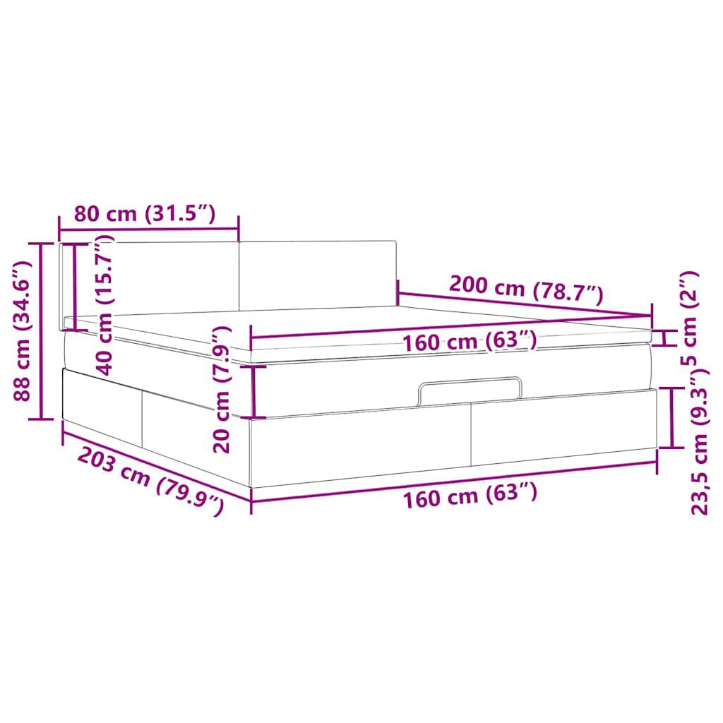 vidaXL Οθωμανικό κρεβάτι με στρώμα μπλε 160x200cm ύφασμα