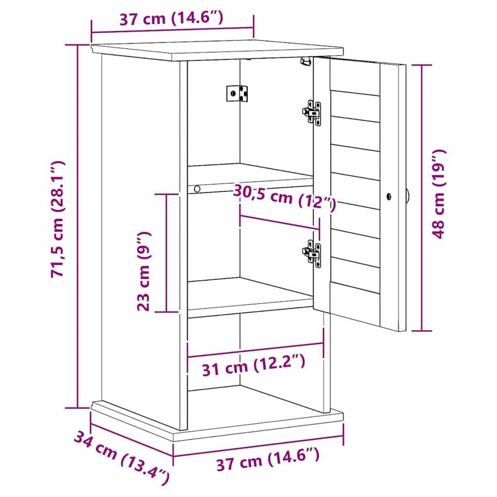 vidaXL Τοίχου Ντουλάπα Μπάνιου VIGO καφέ μελί 37 x 34 x 71.5 εκ.