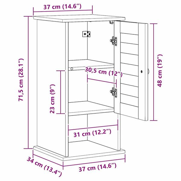 vidaXL Τοίχου Ντουλάπα Μπάνιου VIGO καφέ μελί 37 x 34 x 71.5 εκ.