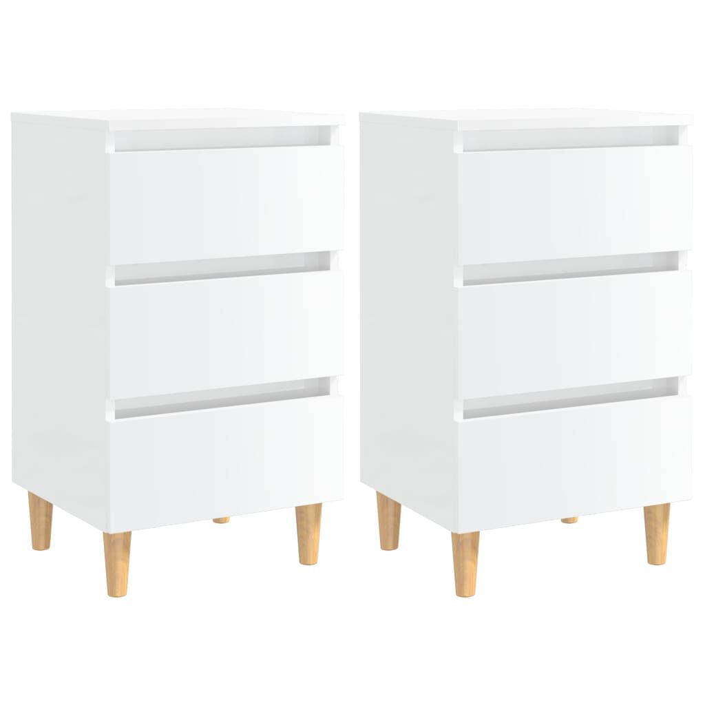 vidaXL Κομοδίνα 2 τεμ. Γυαλ. Λευκό 40 x 35 x 69 εκ. με Ξύλινα Πόδια