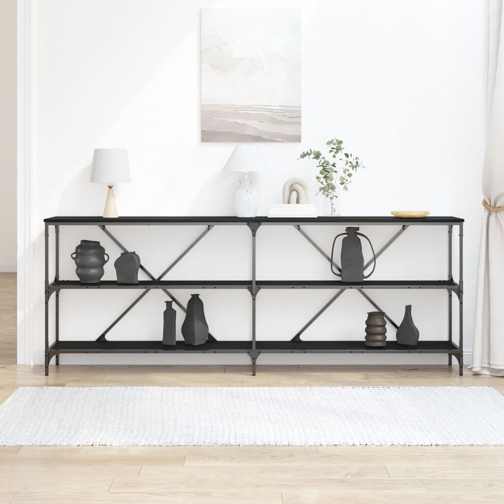 vidaXL Κονσόλα Μαύρη Δρυς 200x30x75 εκ. Κατασκευασμένο ξύλο και ατσάλι