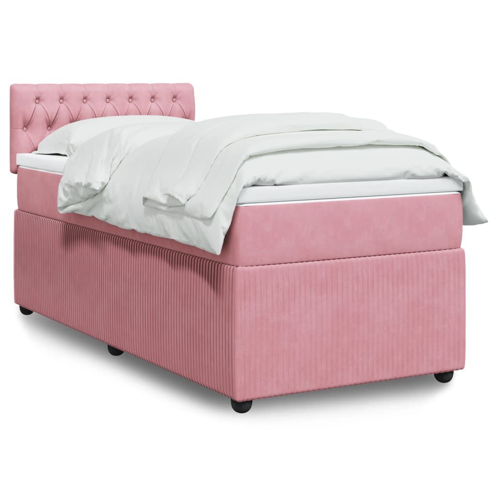 vidaXL Κρεβάτι Boxspring με Στρώμα Ροζ 100x200 εκ. Βελούδινο