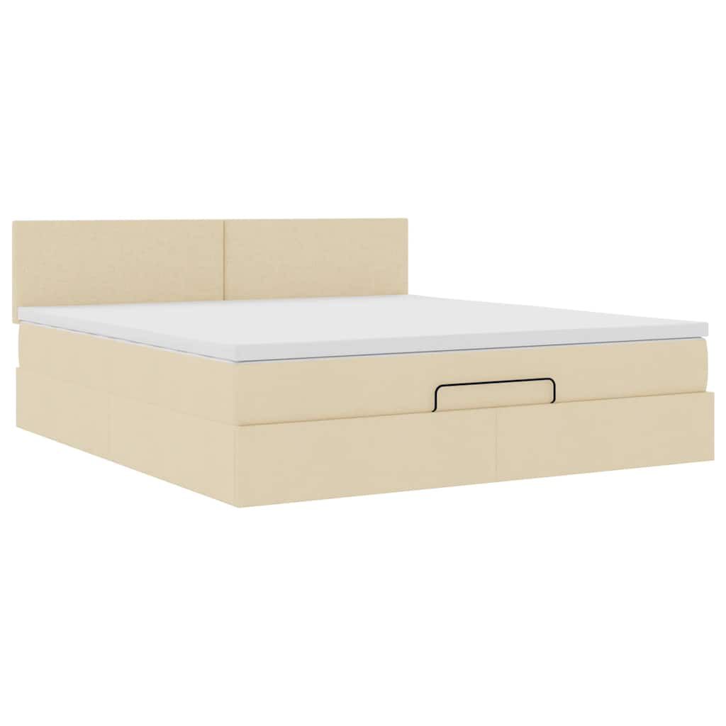 vidaXL Οθωμανικό Κρεβάτι με Στρώμα Κρέμα 160x200cm Ύφασμα
