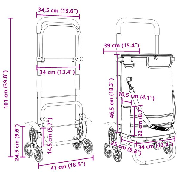 vidaXL Καρότσι Αγορών Μπλε 47 x 39 x 100.5 εκ. Ύφασμα Oxford