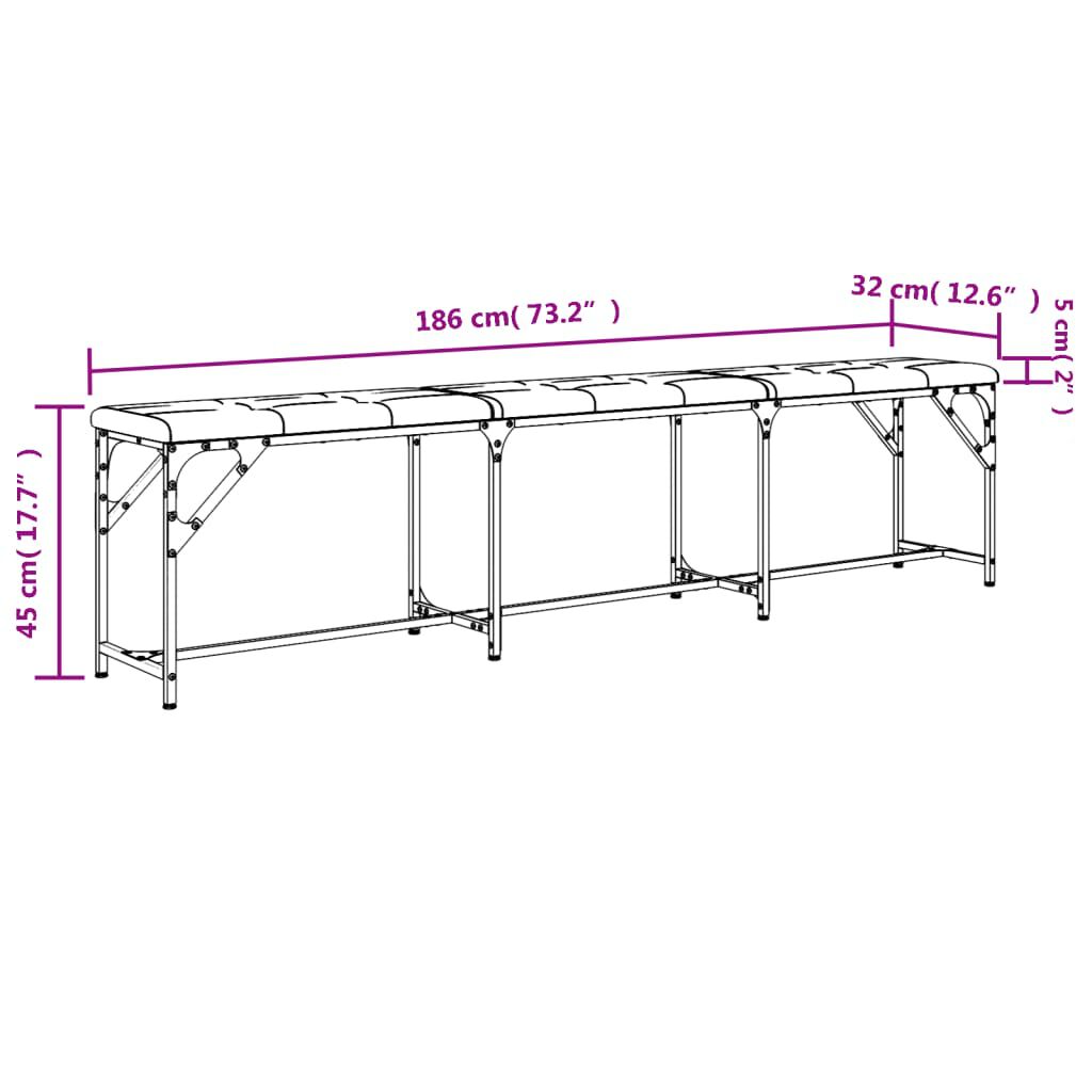 vidaXL Πάγκος Τραπεζαρίας Μαύρος 186x32x45 εκ. Ατσάλι/Συνθετικό Δέρμα