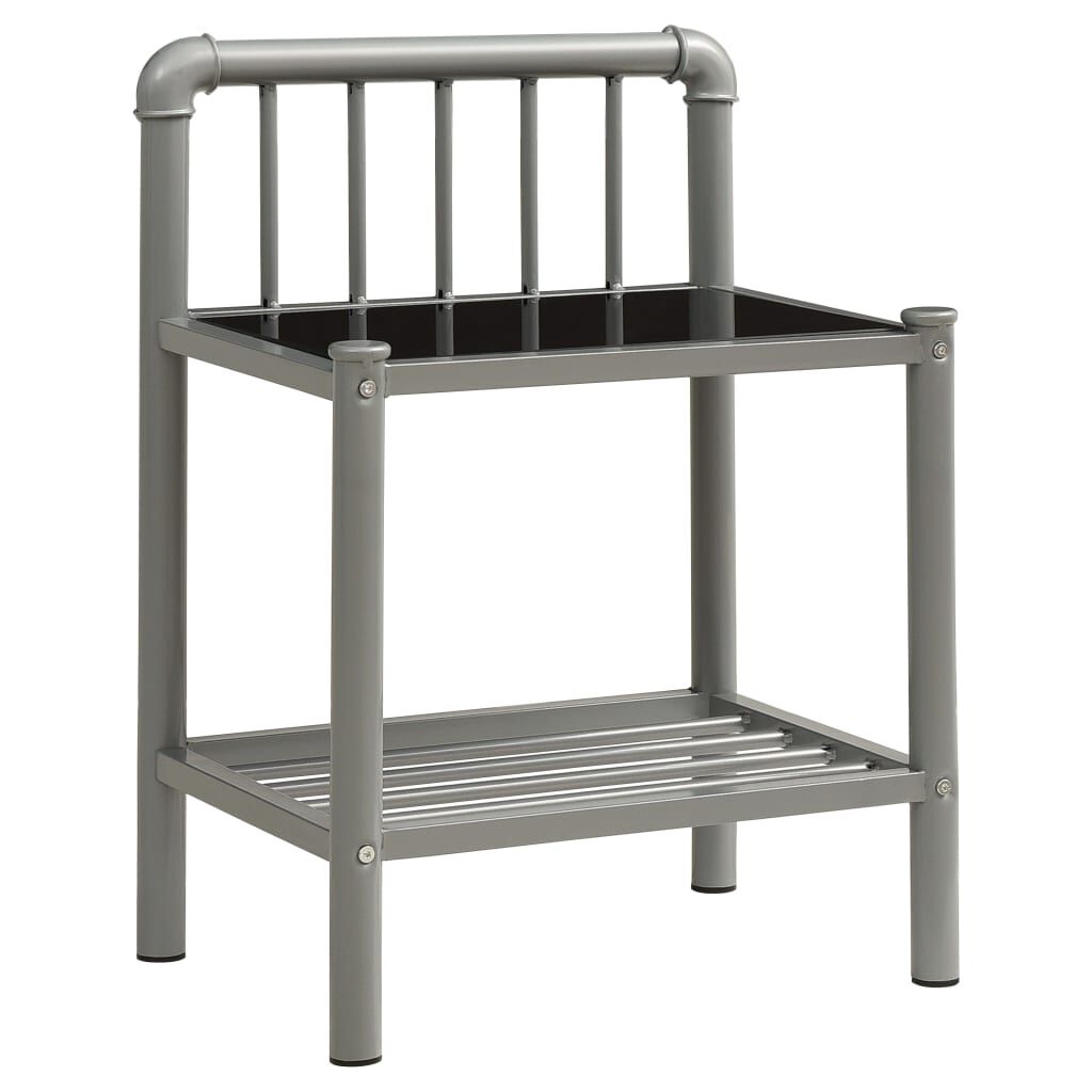vidaXL Κομοδίνο Γκρι/Μαύρο 45 x 34,5 x 62,5 εκ. από Μέταλλο και Γυαλί