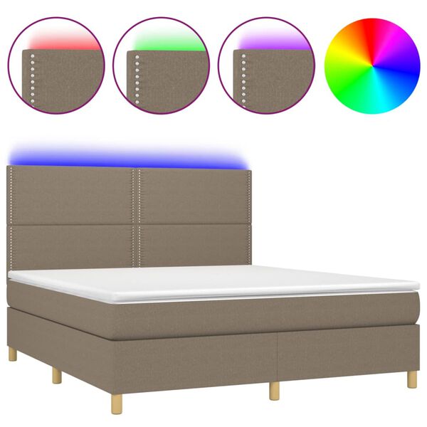 vidaXL &Kappa;&rho;&epsilon;&beta;ά&tau;&iota; Boxspring &mu;&epsilon; &Sigma;&tau;&rho;ώ&mu;&alpha; & LED Taupe 180x200 &epsilon;&kappa;. &Upsilon;&phi;&alpha;&sigma;&mu;ά&tau;&iota;&nu;&omicron;