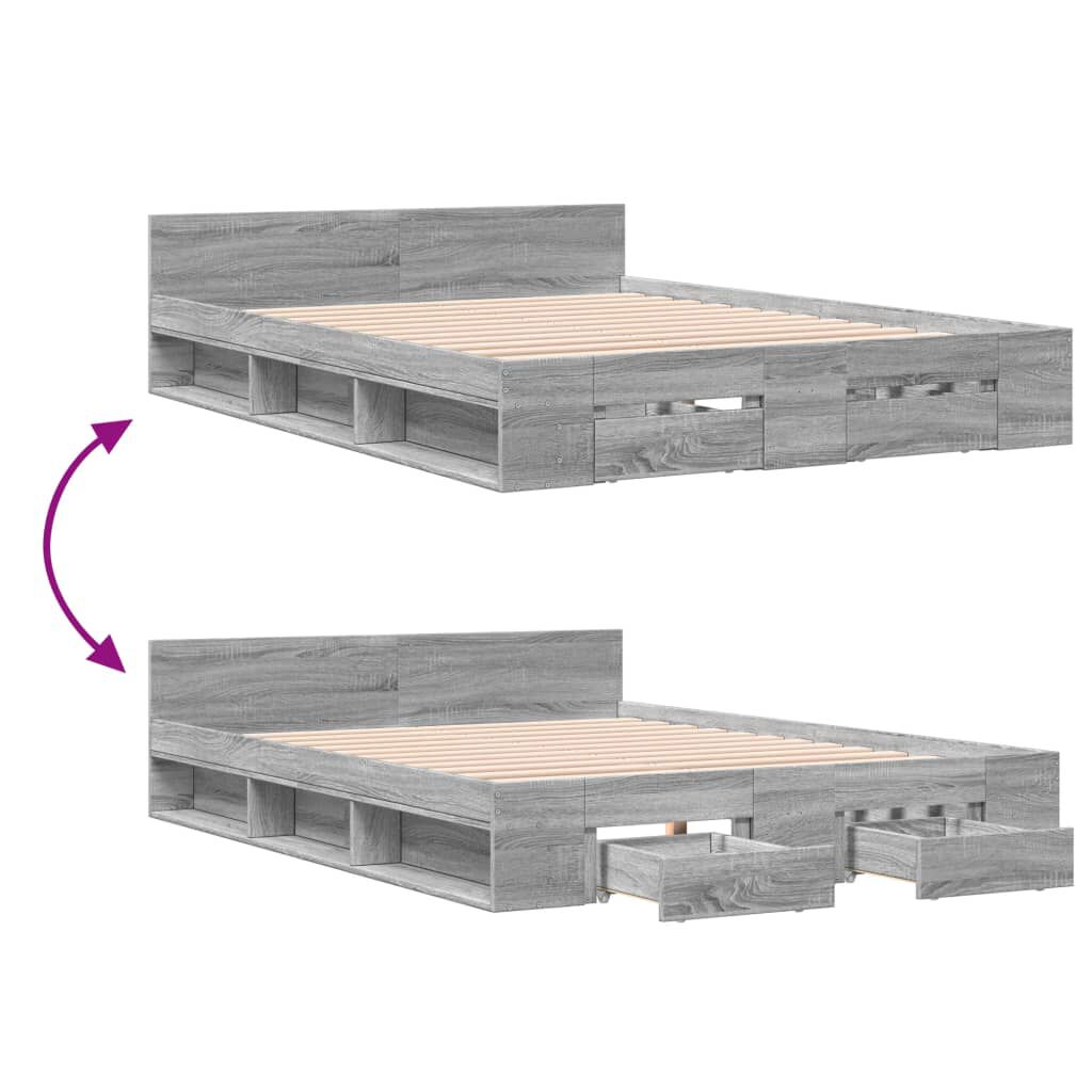 vidaXL Πλαίσιο Κρεβατιού με συρτάρια Γκρι sonoma 140x200εκ. Επεξ. Ξύλο