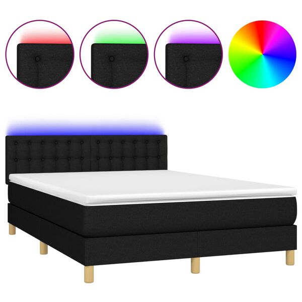 vidaXL &Kappa;&rho;&epsilon;&beta;ά&tau;&iota; Boxspring &mu;&epsilon; &Sigma;&tau;&rho;ώ&mu;&alpha; & LED &Mu;&alpha;ύ&rho;&omicron; 140x200 &epsilon;&kappa;. &Upsilon;&phi;&alpha;&sigma;&mu;ά&tau;&iota;&nu;&omicron;