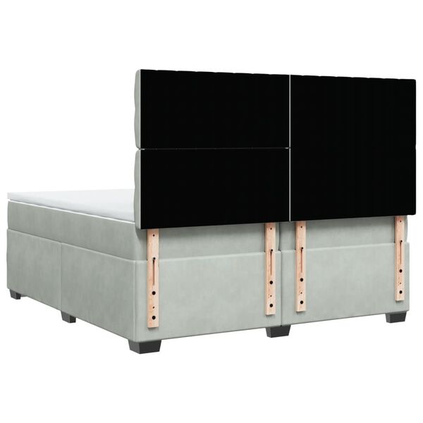 vidaXL Κρεβάτι Boxspring με Στρώμα Ανοιχτό Γκρι 200x200 εκ. Βελούδινο